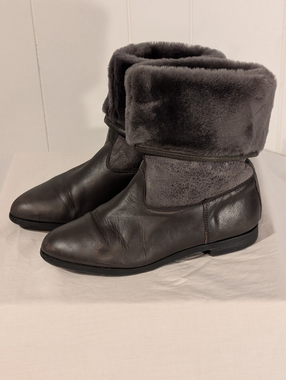 Cozy Fold-Over Faux Fur Ankle Boots in Charcoal